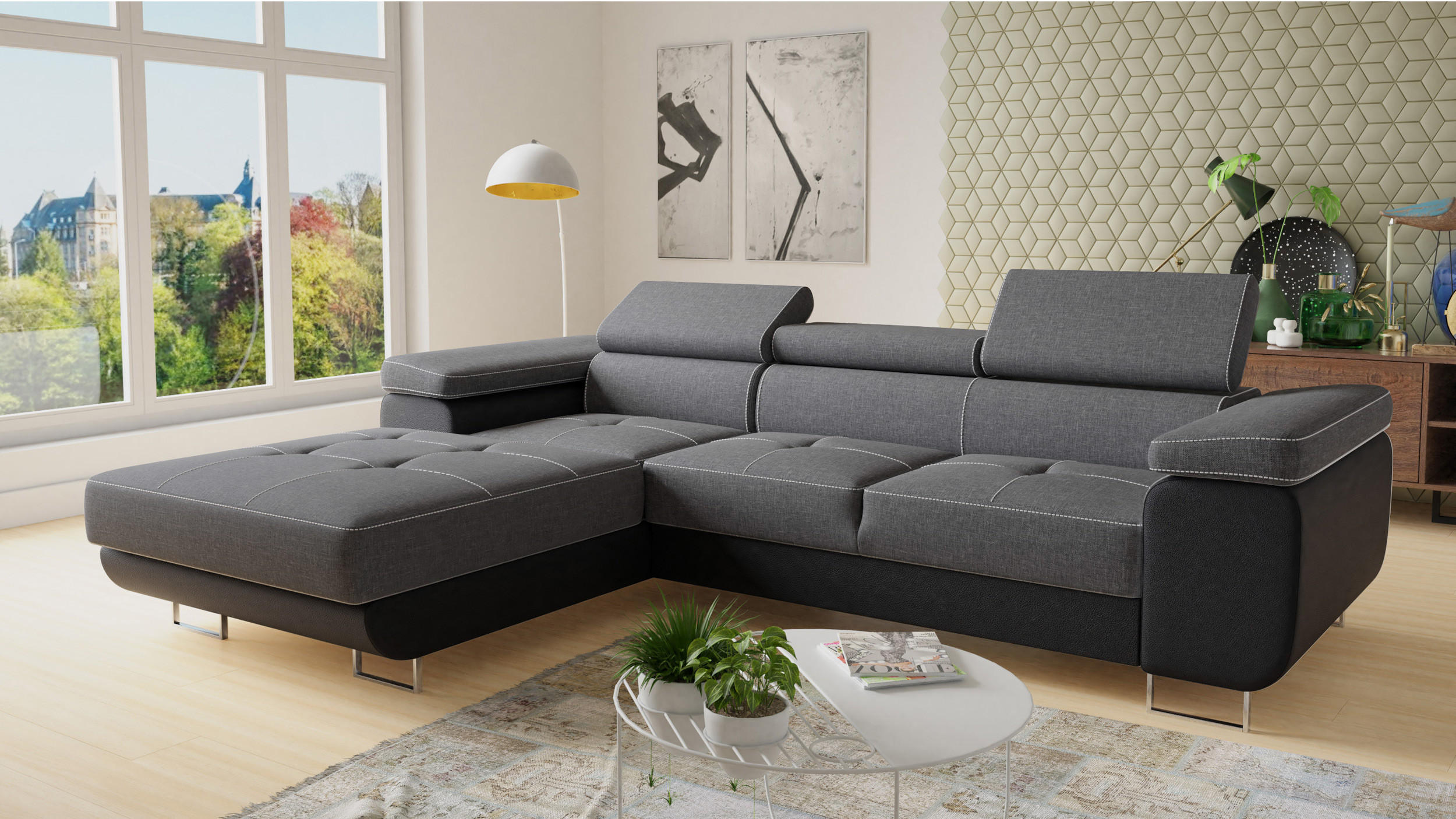 ECKSOFA Divo, Seite: Links - Schwarz/Grau, Holz/Textil (282/204cm) - Sofnet
