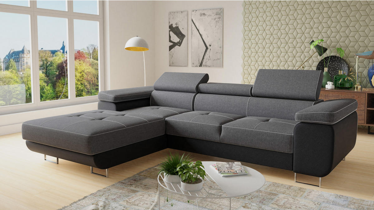 ECKSOFA Divo, Seite: Links - Schwarz/Grau, Holz/Textil (282/204cm) - Sofnet