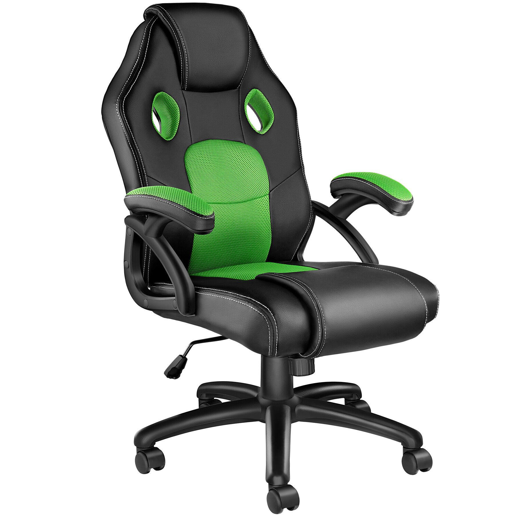 BÜROSTUHL Mike,stufenlos höhenverstellbar,schwarz/grün - Schwarz/Grün, Leder (68/114.5/69cm) - tectake