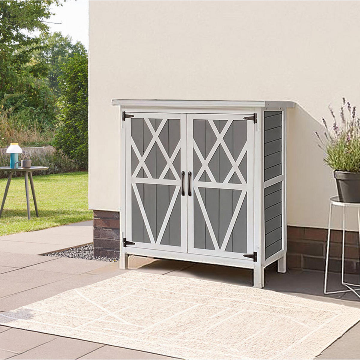 GARTENSCHRANK AUS HOLZ YANA - M - Grau, Holz (90/75/40cm) - Home Deluxe