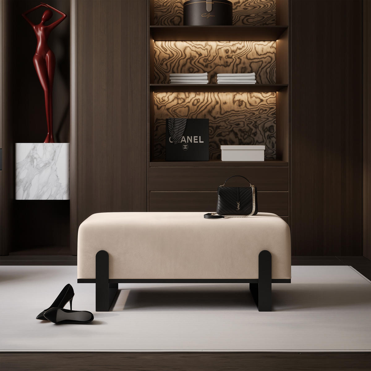 POLSTERBANK MARA 80 cm Schwarz / Beige ,Metallgestell - Beige, Metall (80/47/35cm) - Idohome