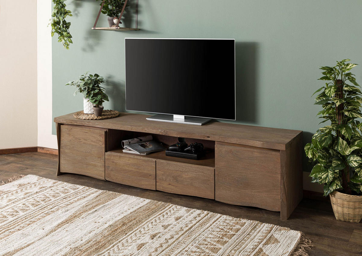 TV-BOARD Mango 200x45x50 braun geölt / sandgestrahlt PURE MANGO #121 - Braun, Holz (45/50/200cm) - Massivmoebel24