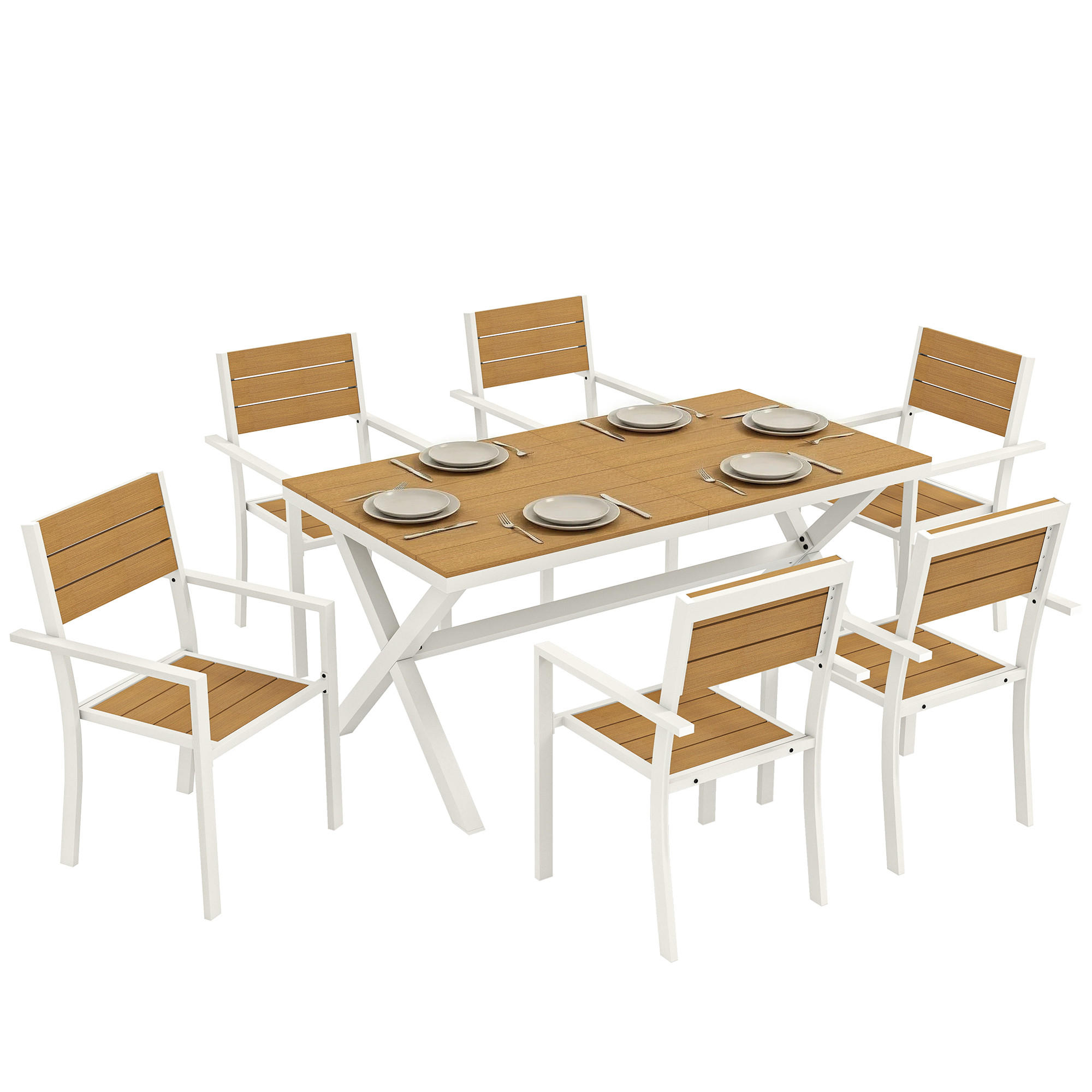 GARTENMÖBEL SET 7-teilig DE-09948 Teak - Teakfarben, Metall - ComfortXL