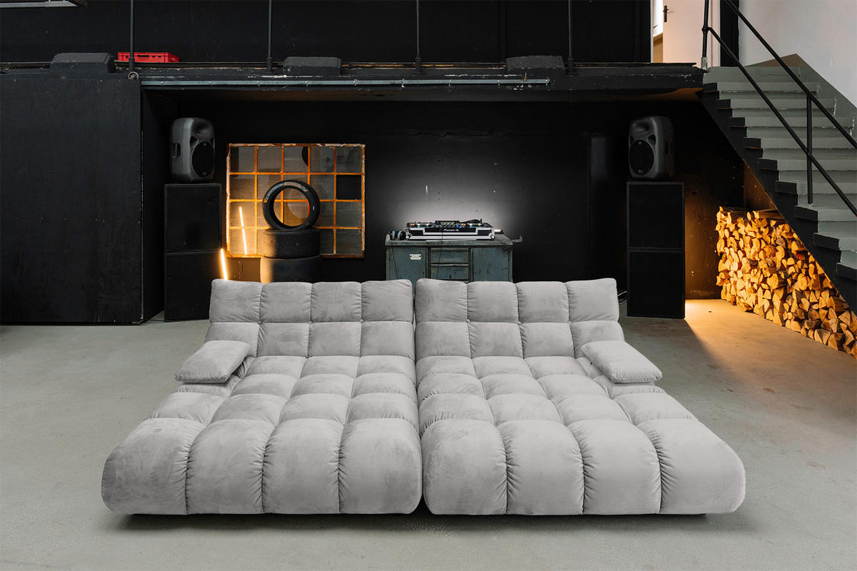 BIG SOFA VIVIEN Silber Velvet - Silberfarben/Schwarz, Kunststoff/Textil (296/85/178cm) - KAWOLA