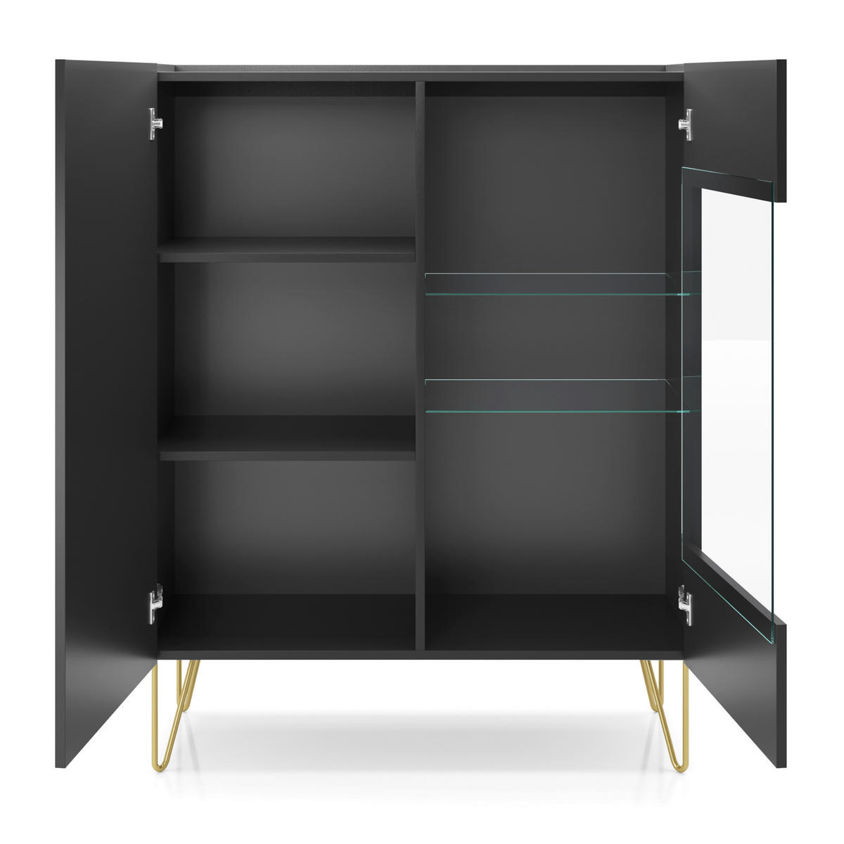 WOHNWAND Canmore 2, 2-er Set, Scharnier Häfele Marmor Schwarz Graphit Schwarz - Graphitfarben, Glas/Holzwerkstoff (241/122/37cm) - Komodee