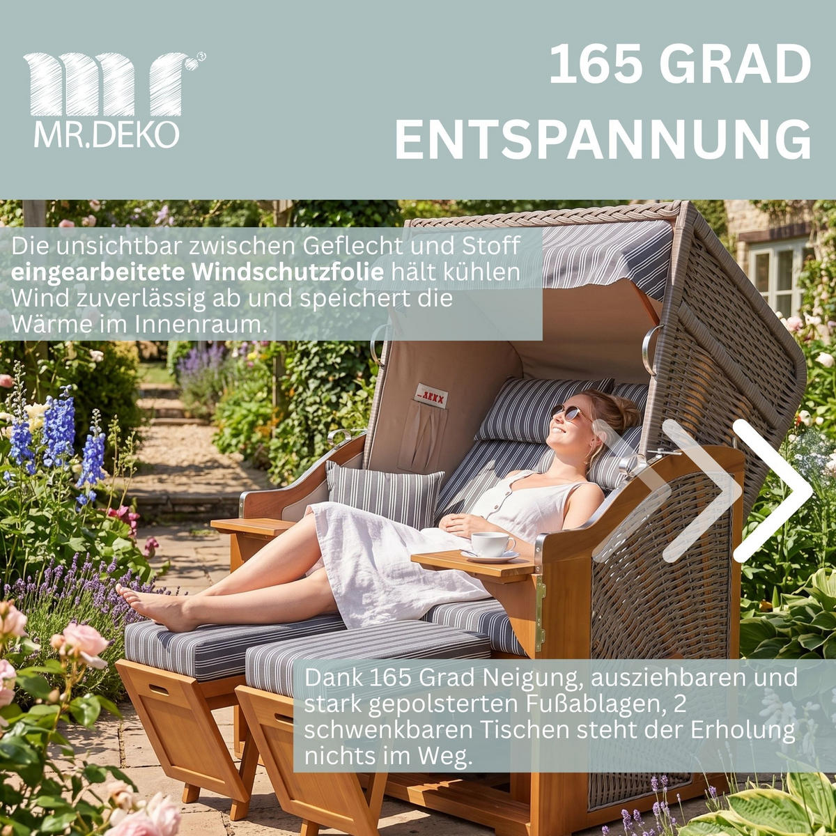 STRANDKORB Schleswig Pinie 2-Sitzer - Braun/Grau, Metall (120/160/80cm) - Mr. Deko