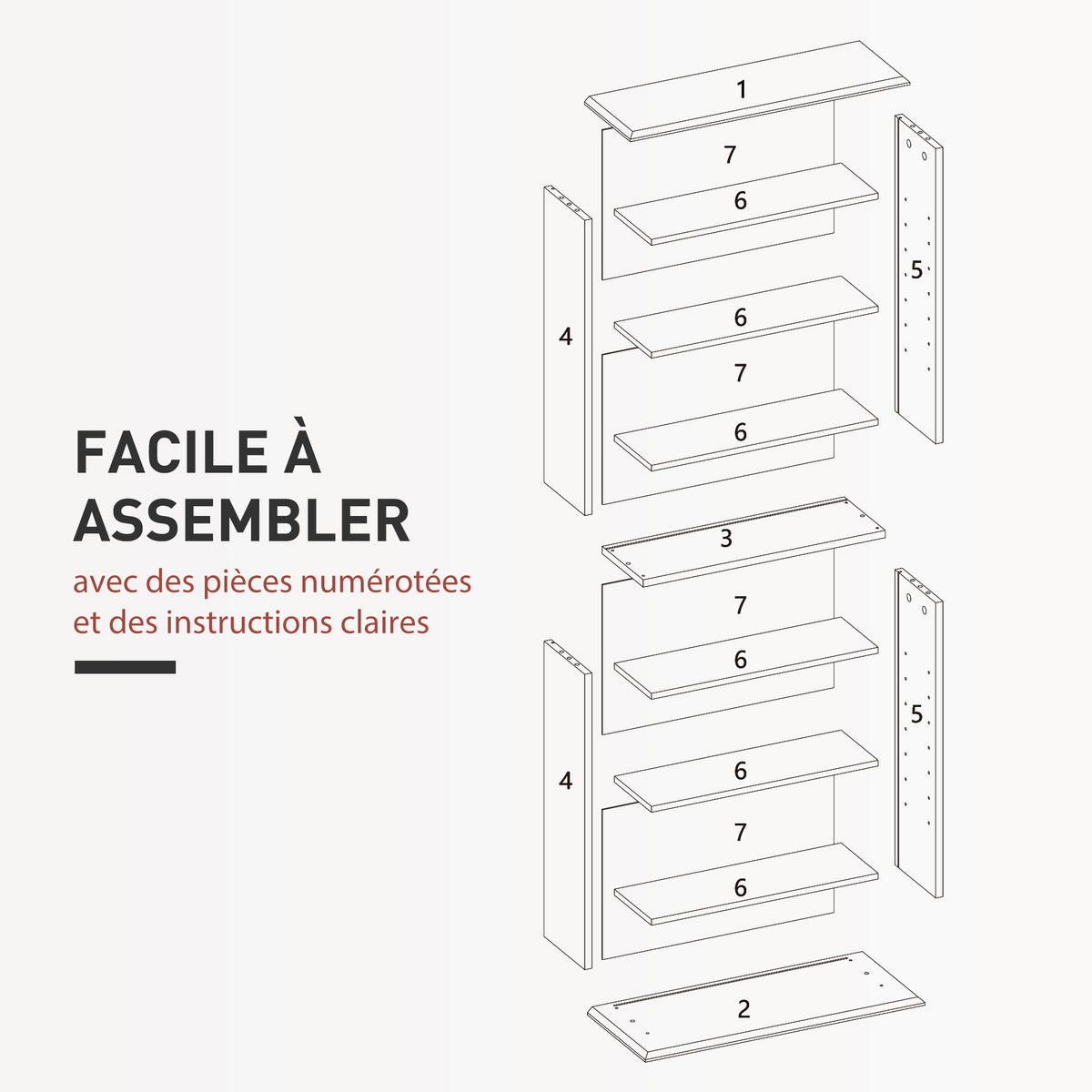 CD-REGAL DE-14503 8 Fächer, verstellbare Böden Grau - Grau, Holzwerkstoff (24/126.3/58cm) - ComfortXL
