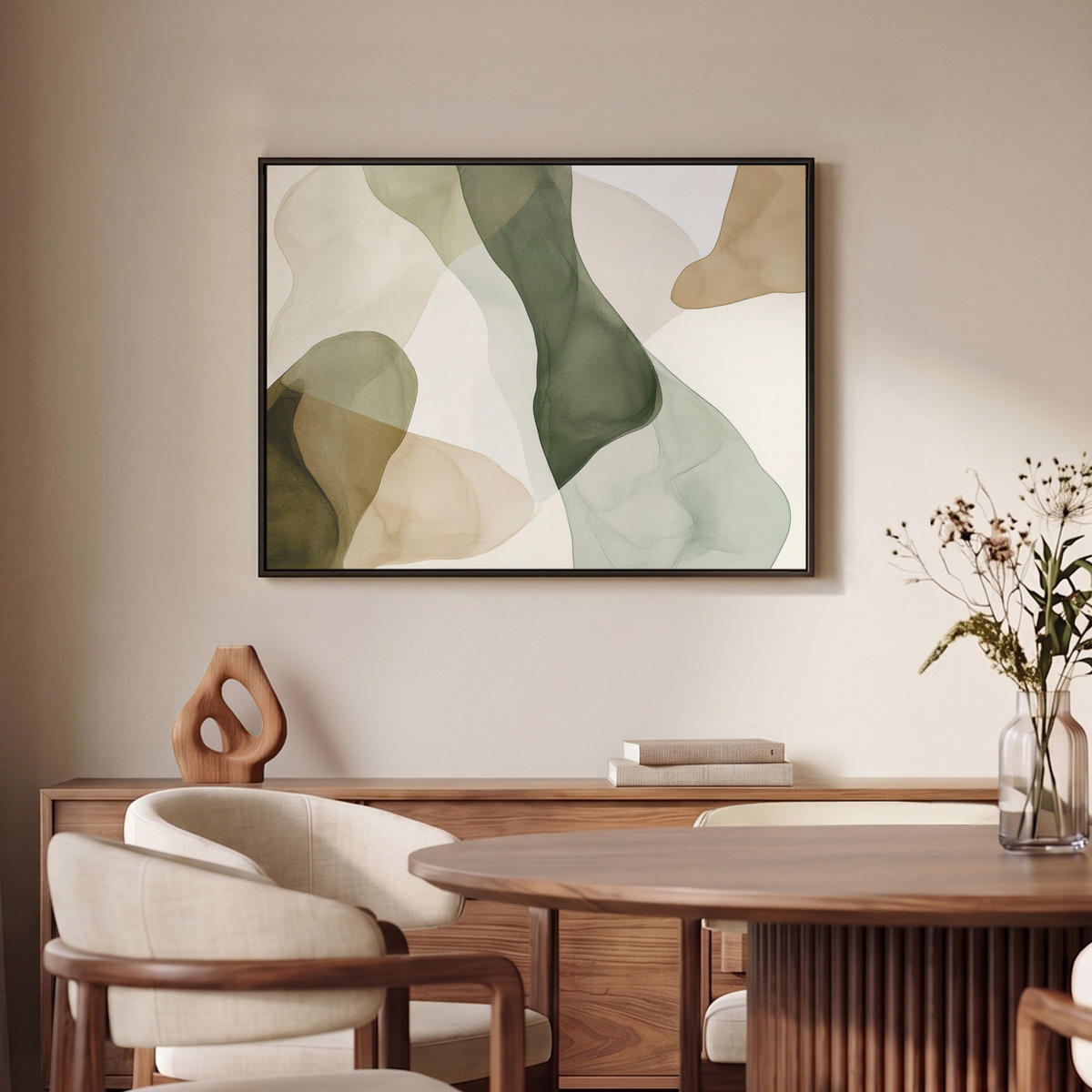 LEINWAND Bilder mit Rahmen - Japandi - Abstrakt - Grün - 70x50 - Salbeigrün, Textil (70/50cm) - MuchoWow