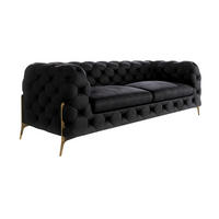 CHESTERFIELD-SOFA 3-Sitzer Lexi Schwarz Samt - Goldfarben/Schwarz, Holz/Textil (225/75/100cm) - S-Style Möbel