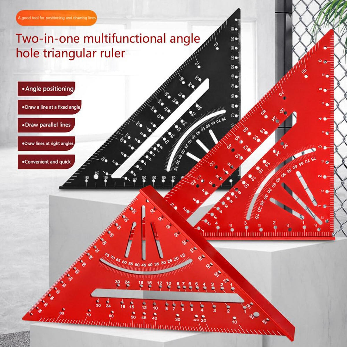 WINKELMESSER - Schwarz - Aus Metalllegierung, mit Winkelmesser, Winkel von 30, 45, 60 und 90 Grad, in imperialen Einheiten. - Schwarz, Metall (18.5/18.5/26cm) - DCA