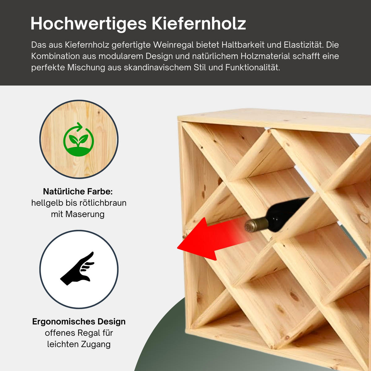 WEINREGAL Vincellar Mod 60x60x30 cm Rauten Modul Für 30 FlaschenMassives Kiefernholz Natur - Naturfarben, Holz (60/60/30cm) - PROREGAL