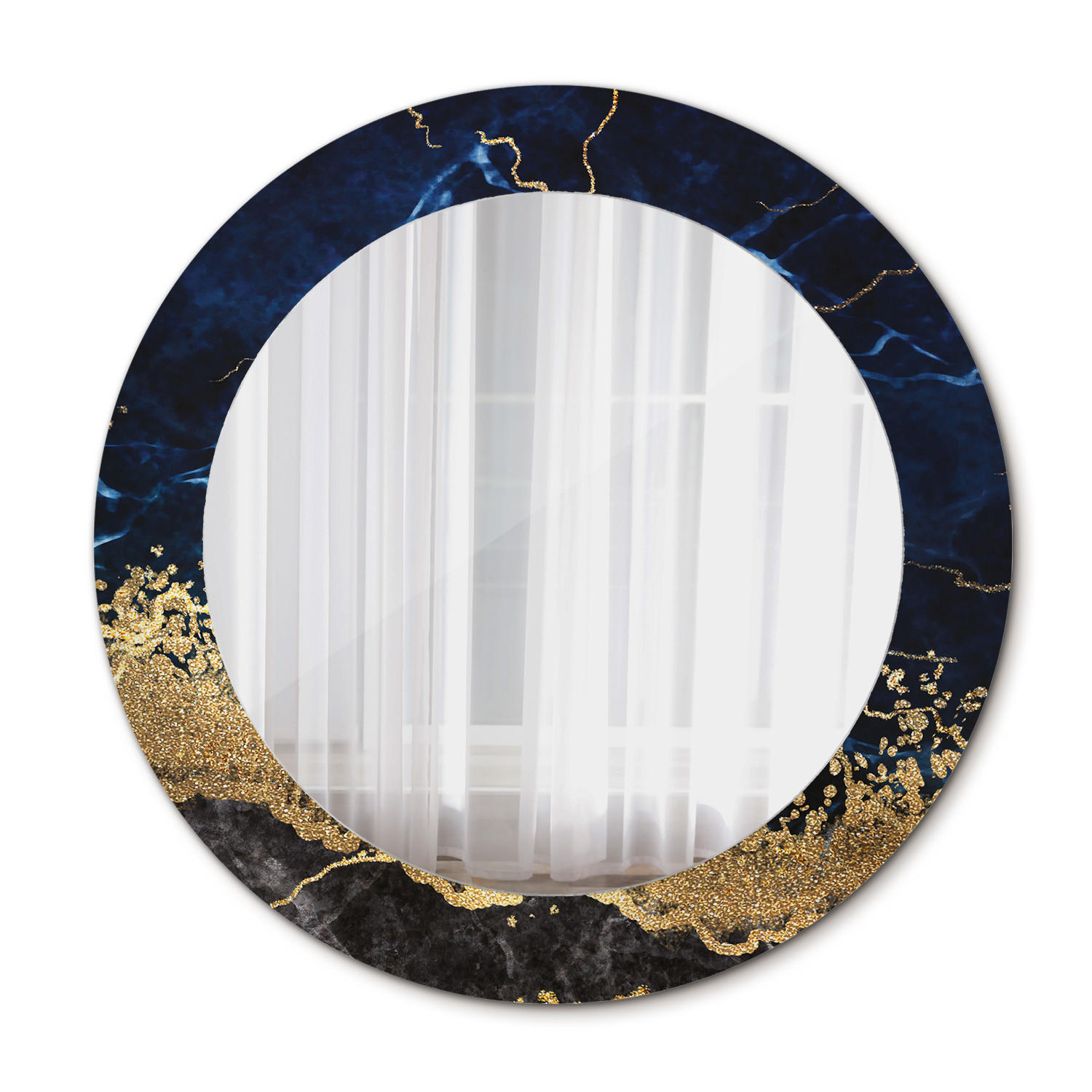 SPIEGEL Ø60 cm Rund mit Aufdruck - Goldfarben/Dunkelblau, Glas (60/60/0.4cm) - TULUP