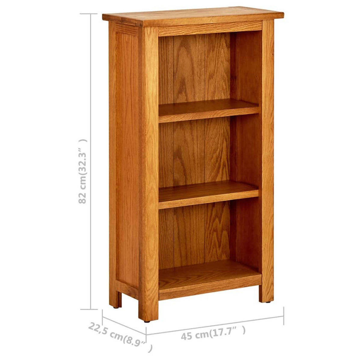 BÜCHERREGAL mit 3 Fächern 45/22,5/82 cm aus Eiche Massivholz - Honigeiche, Holz (45/82/22.5cm) - vidaXL