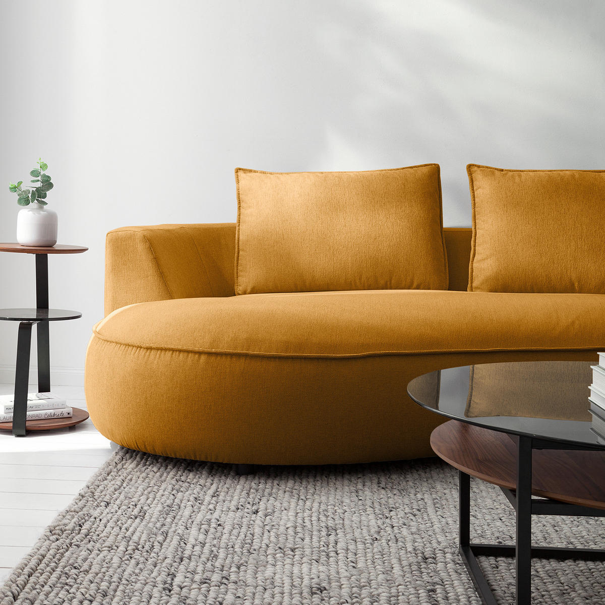 BIGSOFA - Gelb/Braun, Kunststoff/Textil (322/82/154cm) - home24