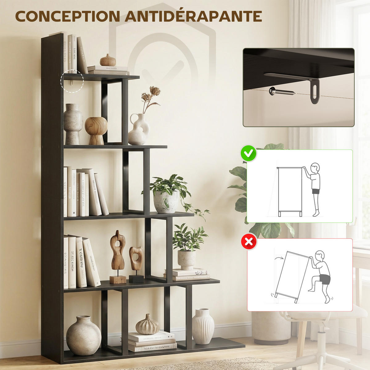 RAUMTEILER-STUFENREGAL,INDUSTRIESTIL 5 Ablagen 102x30x160cm,schwarz - Schwarz, Holzwerkstoff (102/160/30cm) - Vallsero