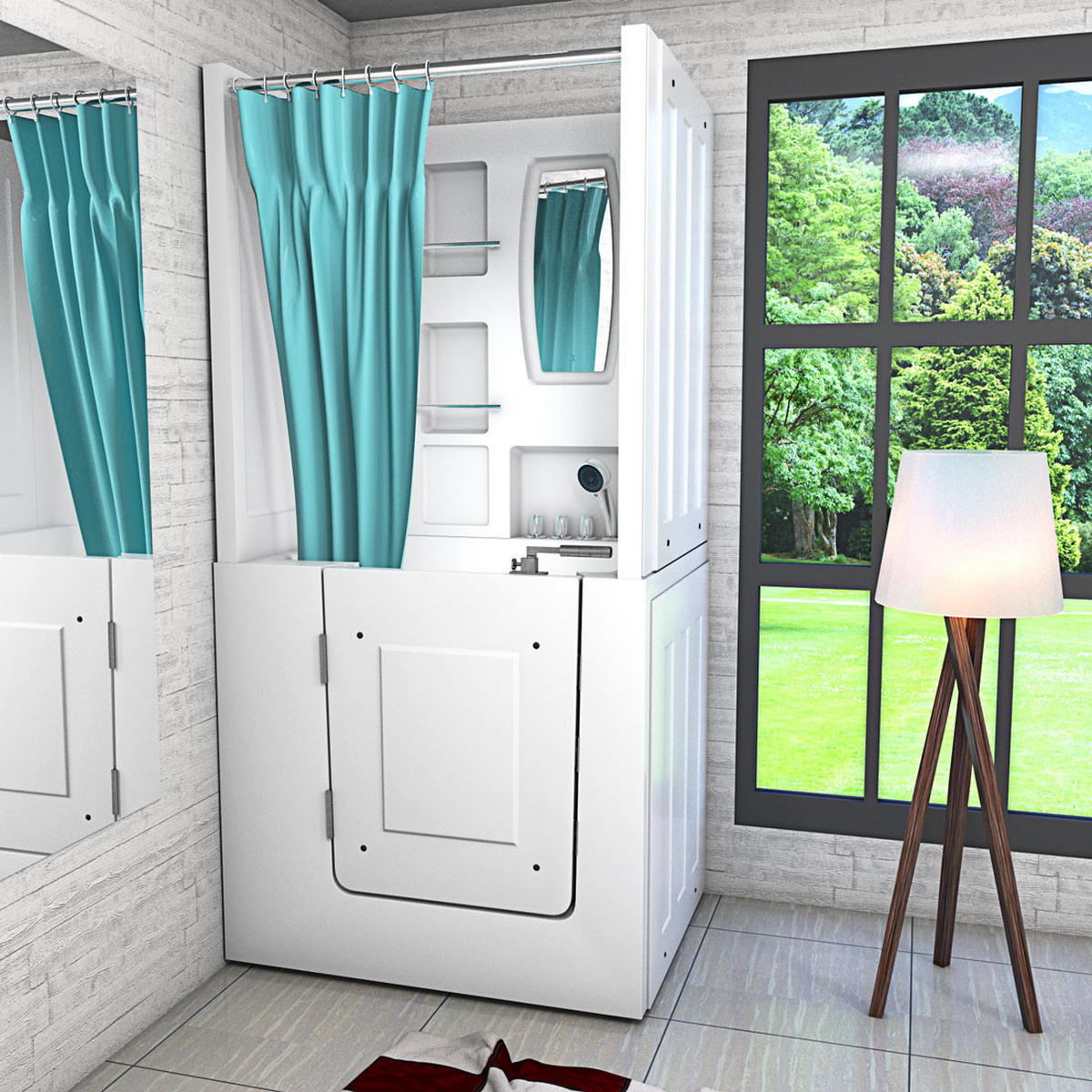 DUSCHE mit Sitzwanne und Tür S02D-TH-A-L - Weiß, Glas/Kunststoff (78/100/205cm) - AcquaVapore by Sandra Jentho