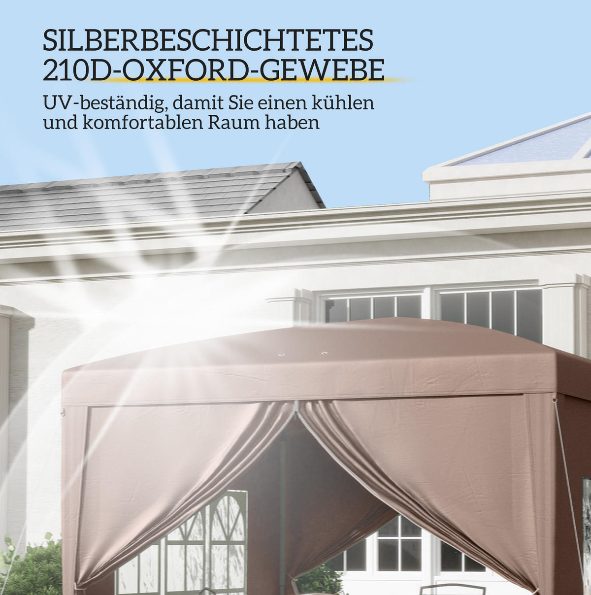 PAVILLON 295/295/258 cm mit 4 Seitenteilen, UV-Schutz und Tragetasche, Coffee - Braun, Textil (295/258/295cm) - Redom
