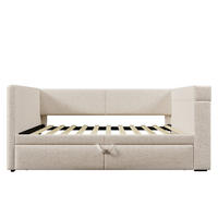 TAGESBETT 90/200 cm mit Ausziehbett und Armlehnen mit Getränkehalter, Beige, Leinen - Beige, Holz/Metall (98/74/217cm)