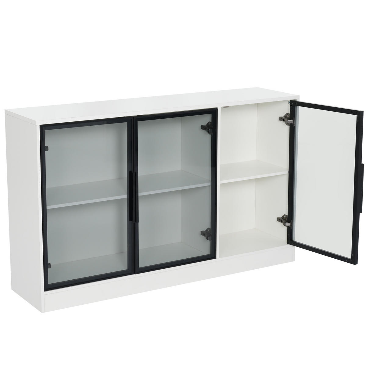 VITRINE 120x30x73 cm Weiß mit LED und Glasfront - Weiß, Holzwerkstoff (120/73/30cm) - FLIEKS
