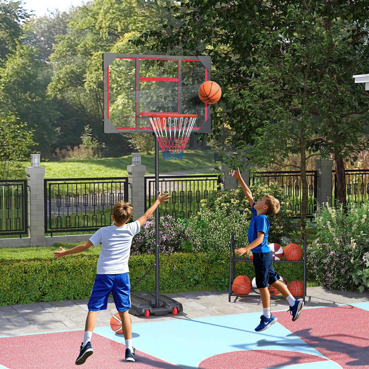 KINDER BASKETBALLKORB, Rot, Kunststoff, Stahl - Rot, Kunststoff (2/83cm) - AIYAPLAY