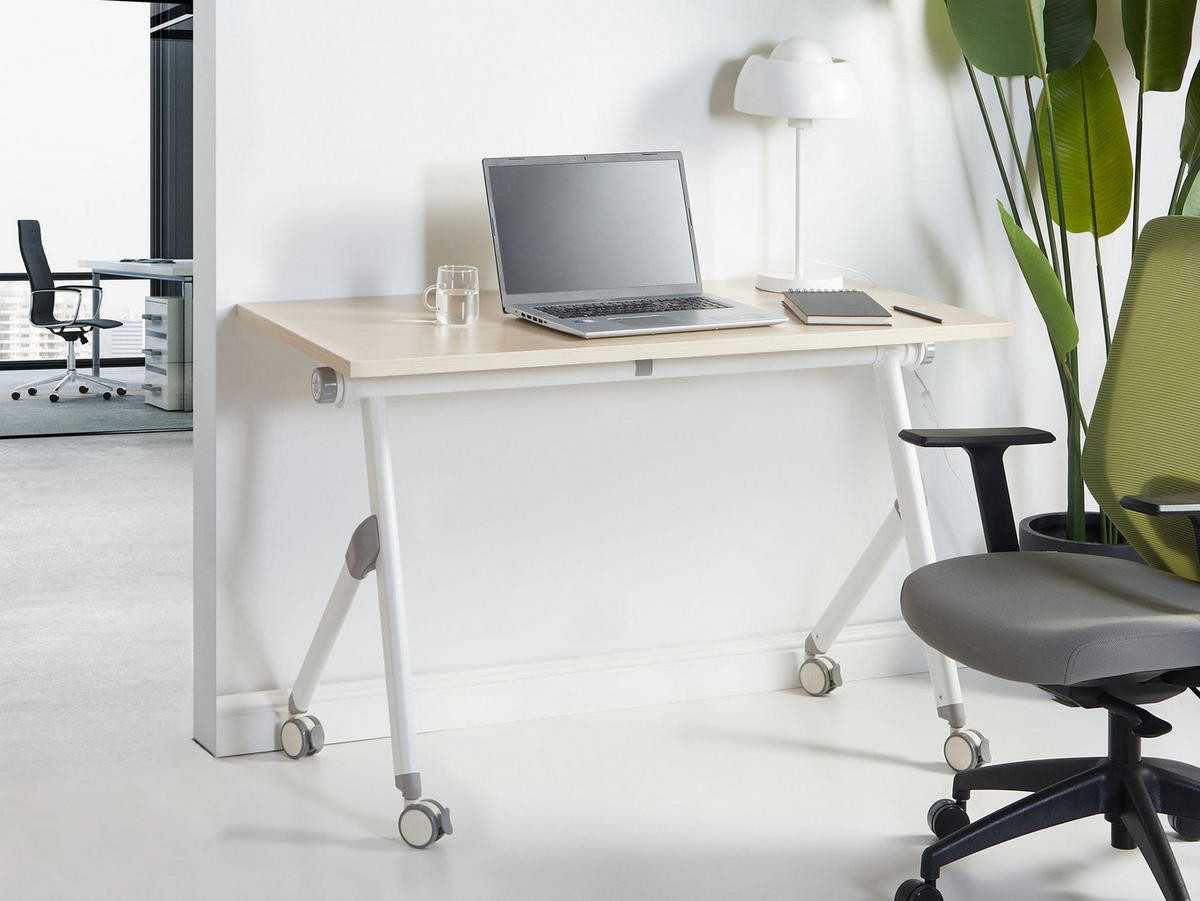SCHREIBTISCH Zusammenklappbarer Hellbraun 120/60 cm mit Rädern Bendi - Braun/Weiß, Holzwerkstoff (60/120/75cm) - Beliani