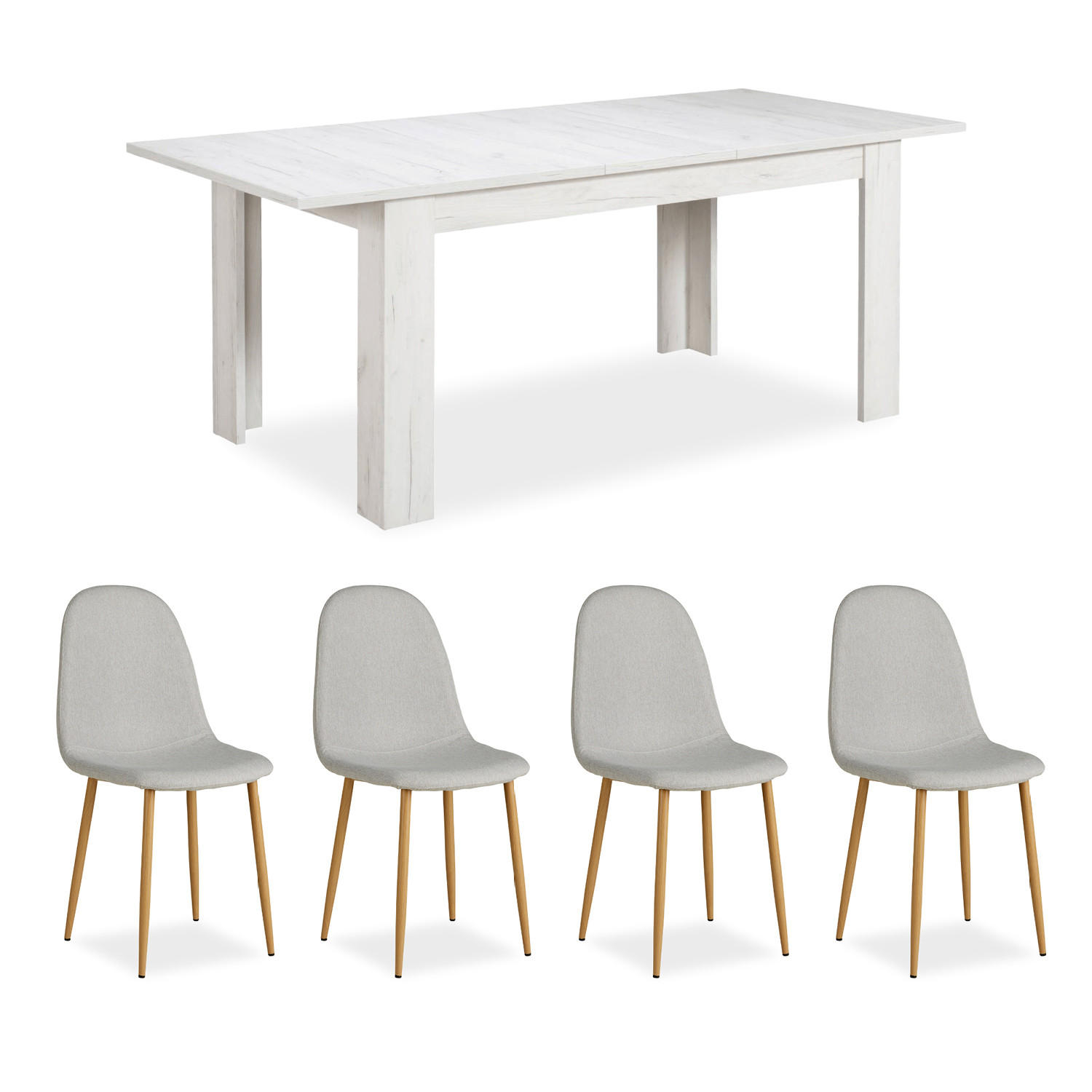 TISCHGRUPPE ausziehbar weiß 160-200/90 cm mit 4 Stühlen - Weiß/Grau, Holz/Textil (160/88/90cm) - Homestyle4u