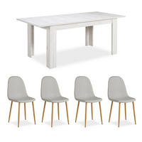 TISCHGRUPPE ausziehbar weiß 160-200/90 cm mit 4 Stühlen - Weiß/Grau, Holz/Textil (160/88/90cm) - Homestyle4u