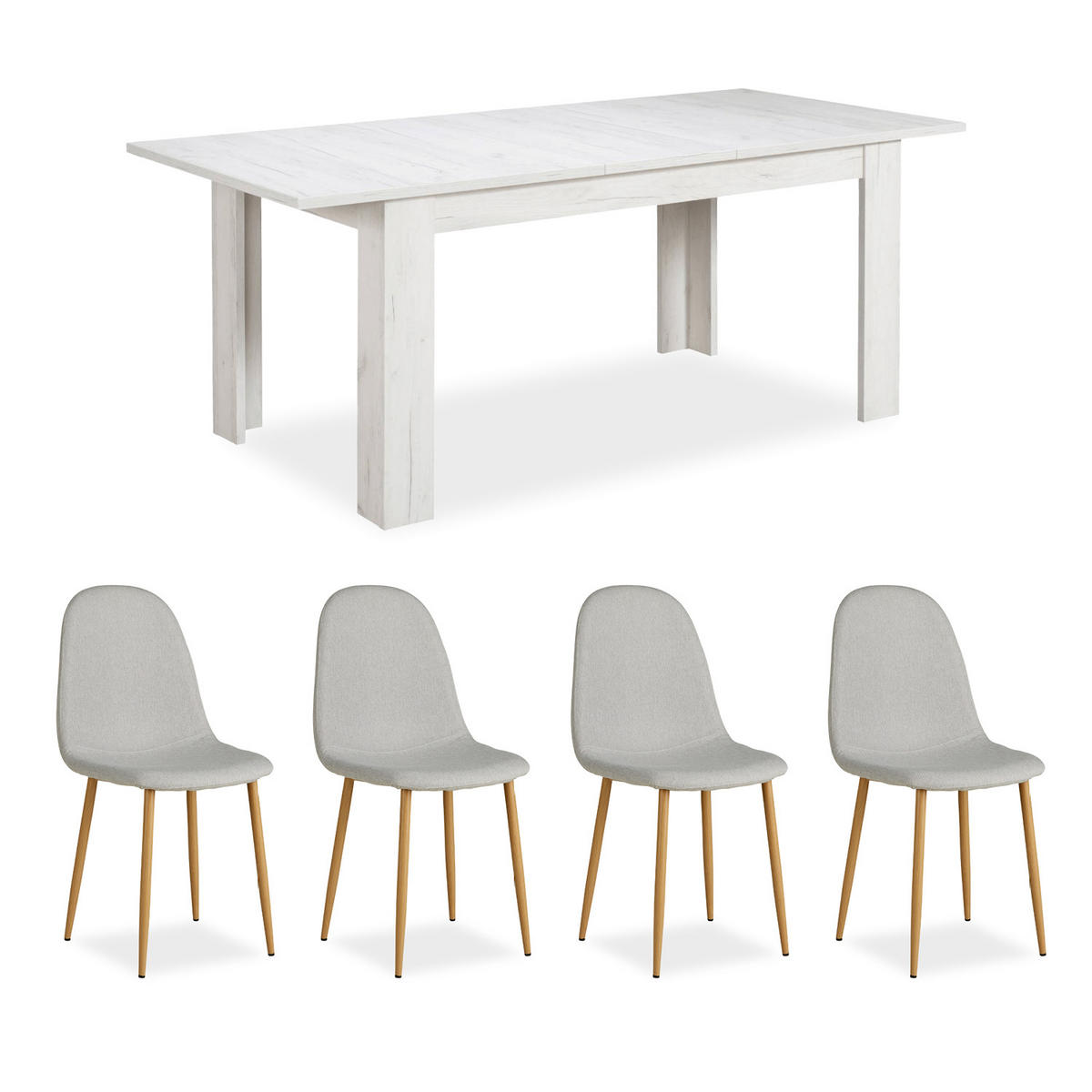 TISCHGRUPPE ausziehbar weiß 160-200/90 cm mit 4 Stühlen - Weiß/Grau, Holz/Textil (160/88/90cm) - Homestyle4u