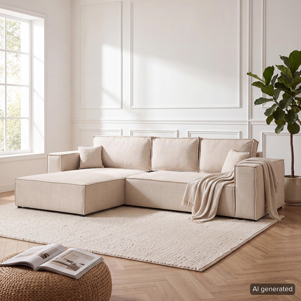 ECKSOFA mit Schlaffunktion - 290 cm - Beige/Schwarz, Kunststoff/Textil (290/185cm) - home24