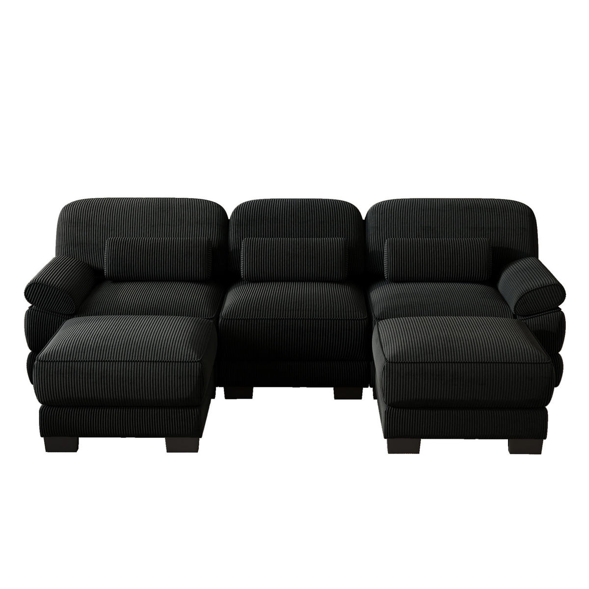 WOHNLANDSCHAFT 3-Sitzer U-Form mit 2 Hockern, DE-42659, Schwarz - Schwarz, Holz (265/94/161cm) - ComfortXL