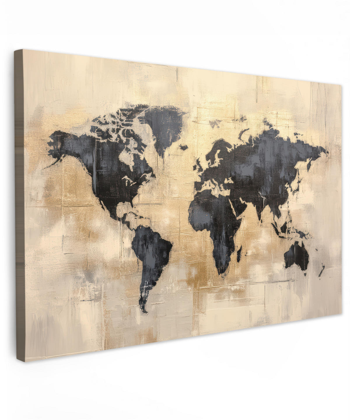 LEINWANDBILD Weltkarte - Gold - Schwarz - Abstrakt Wohnzimmer Groß 120x80 cm - Kupferfarben, Textil (120/80cm) - MuchoWow