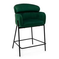 BARHOCKER BOLZANO gepolsterter mit Steppung - grün - Samt Velour - Schwarz/Grün, Textil/Metall (60/99/55cm) - NEW HOME