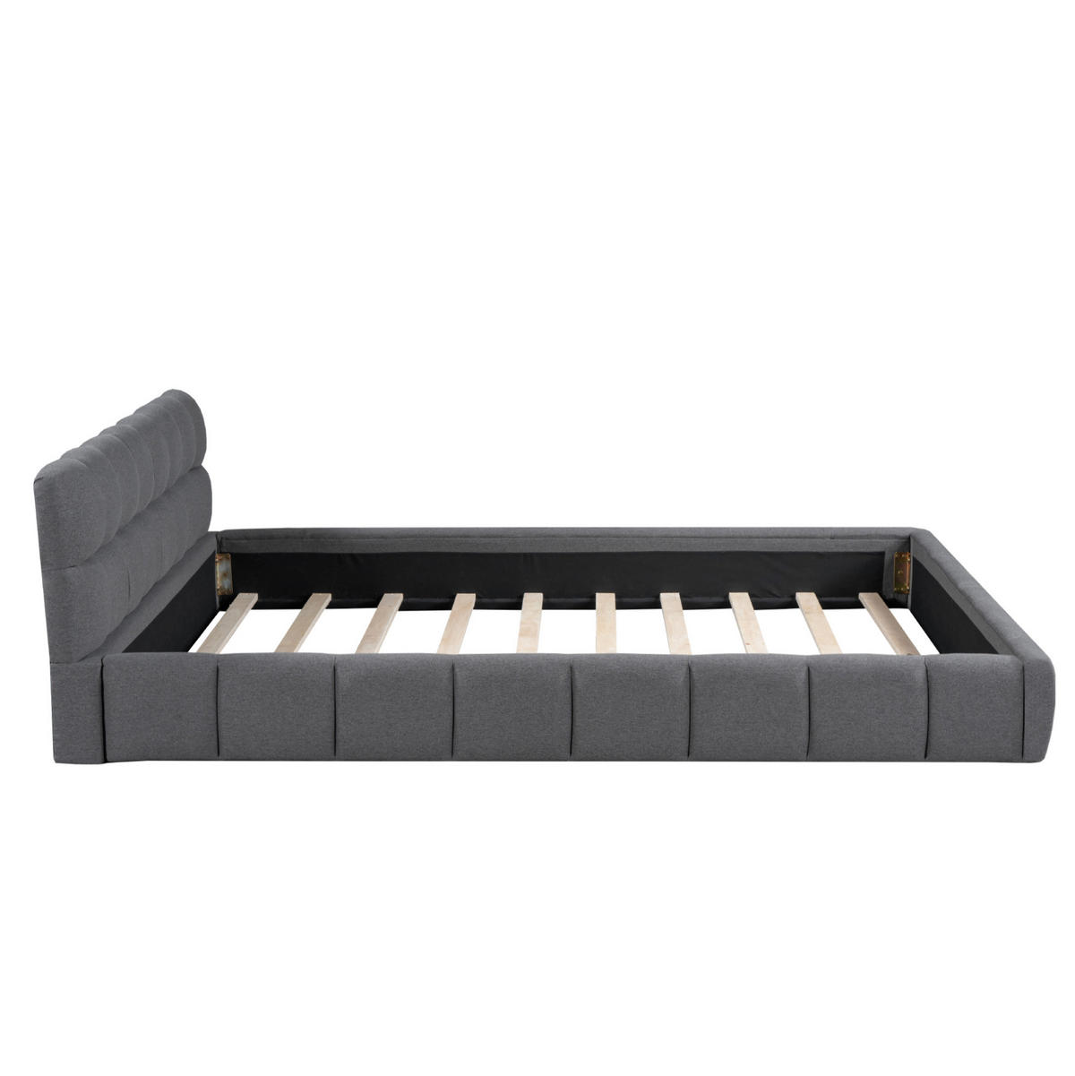 POLSTERBETT 140/190 cm mit gepolstertem Kopfteil, eingebettetem Matratzendesign und Lattenrost, Grau - Grau, Textil (140/190cm) - Redom