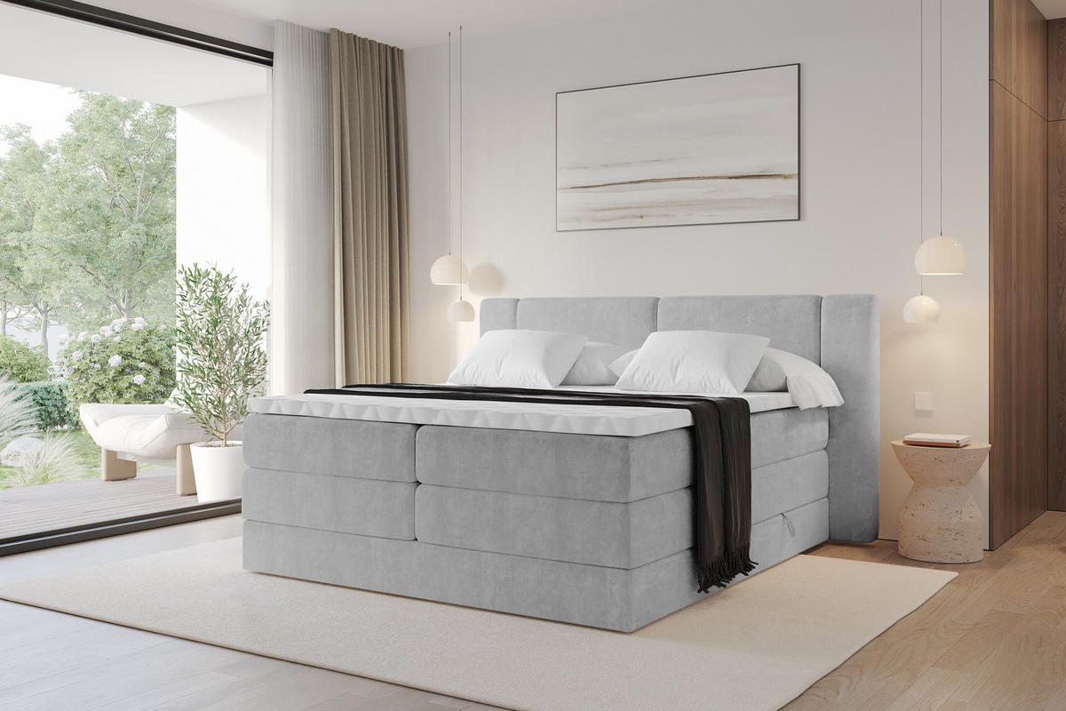 BOXSPRINGBETT mit Matratze H3/H4 - EVON KING - 140x200 cm Grau - Greige, Holzwerkstoff (140/200cm) - ALTDECOR