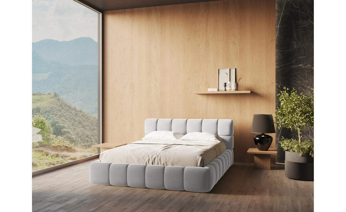 POLSTERBETT mit Bettkasten und Lattenrost 160x228 Grau - Silberfarben/Schwarz, Kunststoff/Textil (140/200cm) - Makamii