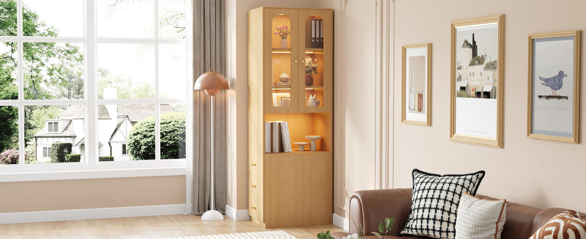 HIGHBOARD 60/200/40 cm Eichefarben aus MDF mit LED-Beleuchtung - Eichefarben, Holzwerkstoff (40/200/60cm) - OKMYHOME