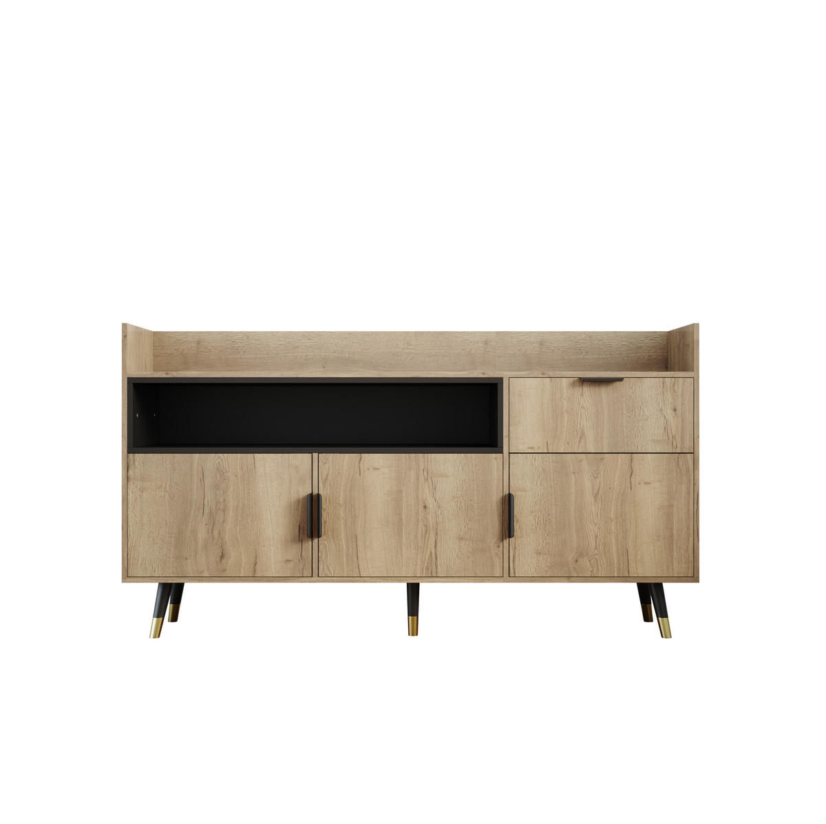 SIDEBOARD 160/35/82 cm naturfarben aus Holzwerkstoff mit LED, Schublade und Türen - Naturfarben, Holzwerkstoff (160/82/35cm) - OKWISH