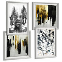 BILDER SET 4er Set - 50x50 cm & 40x60 cm Silberner Rahmen - Kontrastierende abstrakte Porträts - Silberfarben, Kunststoff (50/50cm) - TULUP