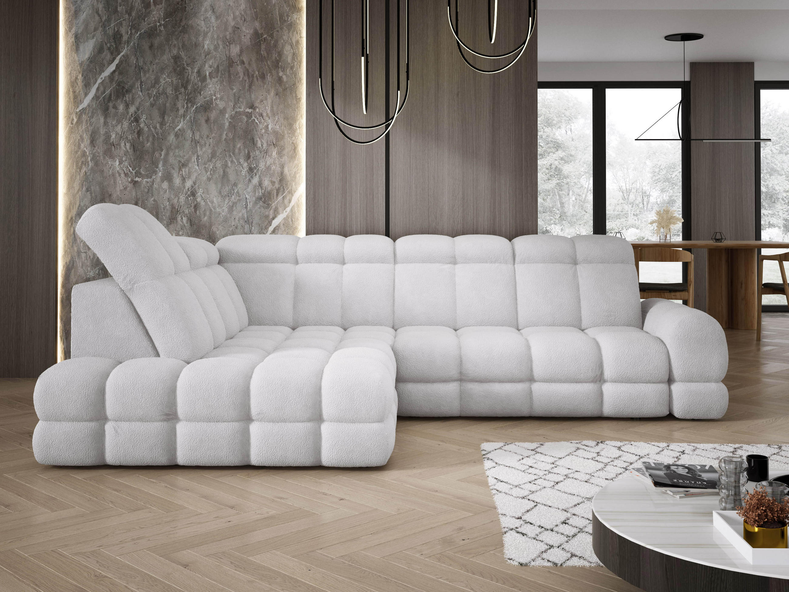 ECKSOFA TOLLO Anthology-stoff L-form 302x217x105 cm silber - Weiß, Holz/Textil (302/217cm) - DomoHome