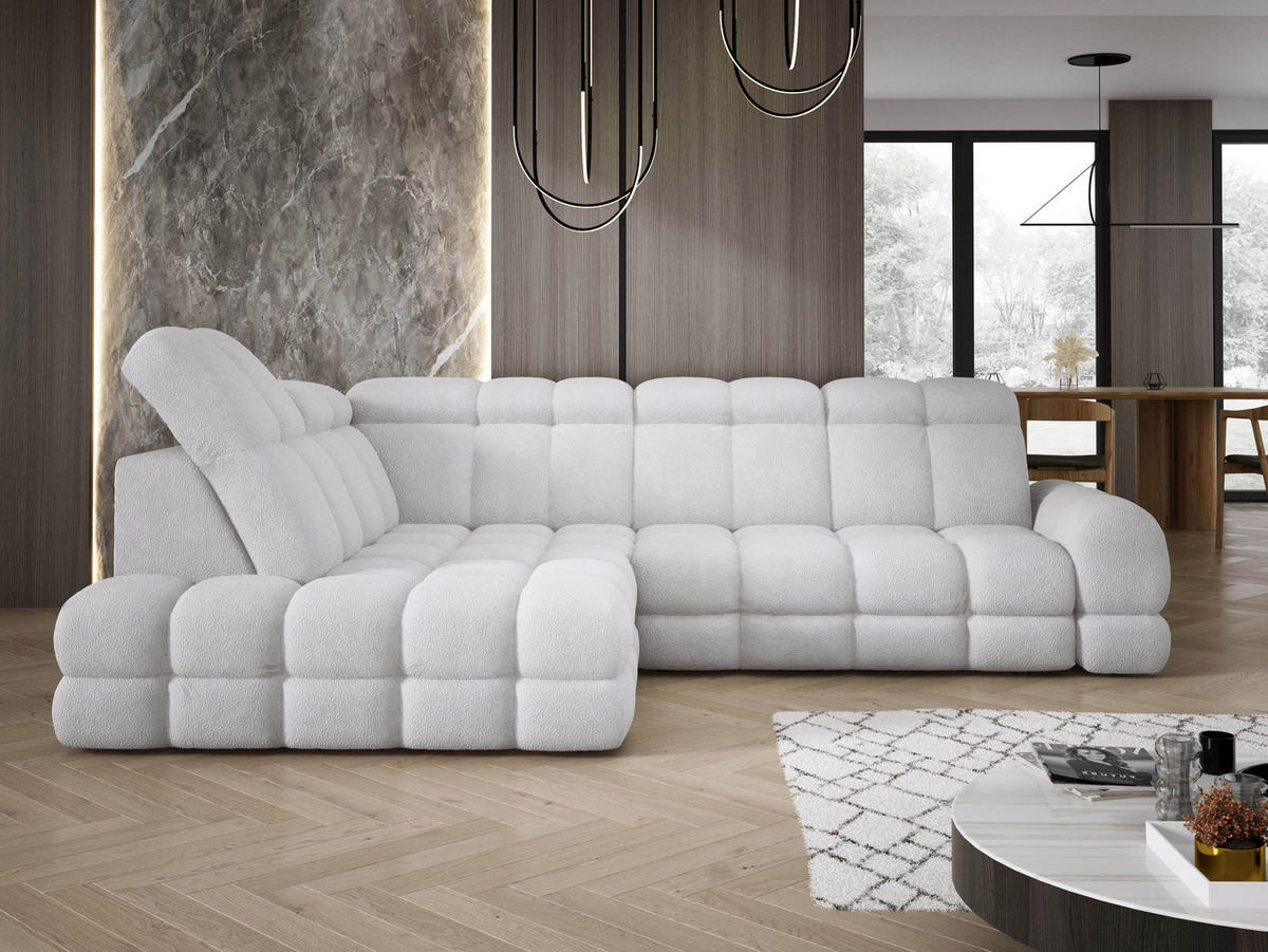 ECKSOFA TOLLO Anthology-stoff L-form 302x217x105 cm silber - Weiß, Holz/Textil (302/217cm) - DomoHome