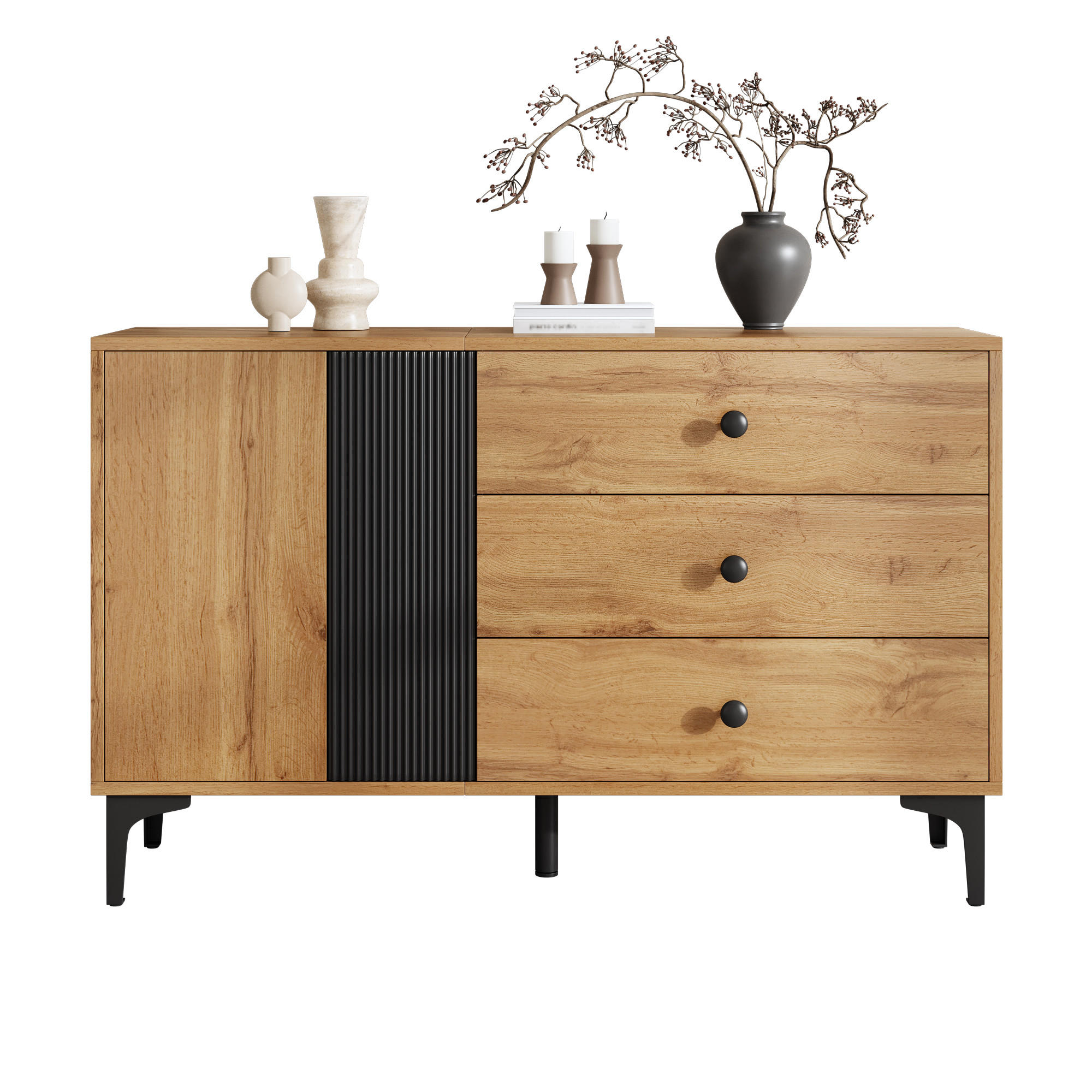 SIDEBOARD 120x35x76 Modern Einfach Stauraum Wohnzimmer - Schwarz, Holzwerkstoff (35/76/120cm) - FLIEKS