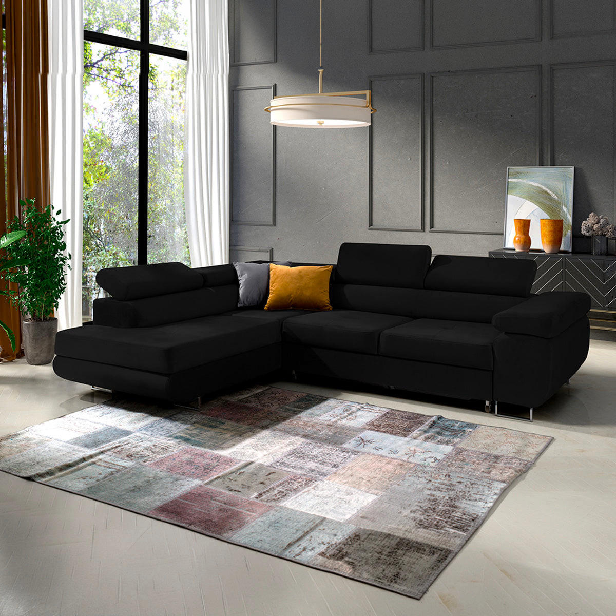 ECKSOFA Wilson 4 Sitzplätze Schwarz - Schwarz, Textil (271/201cm) - Petits-meubles