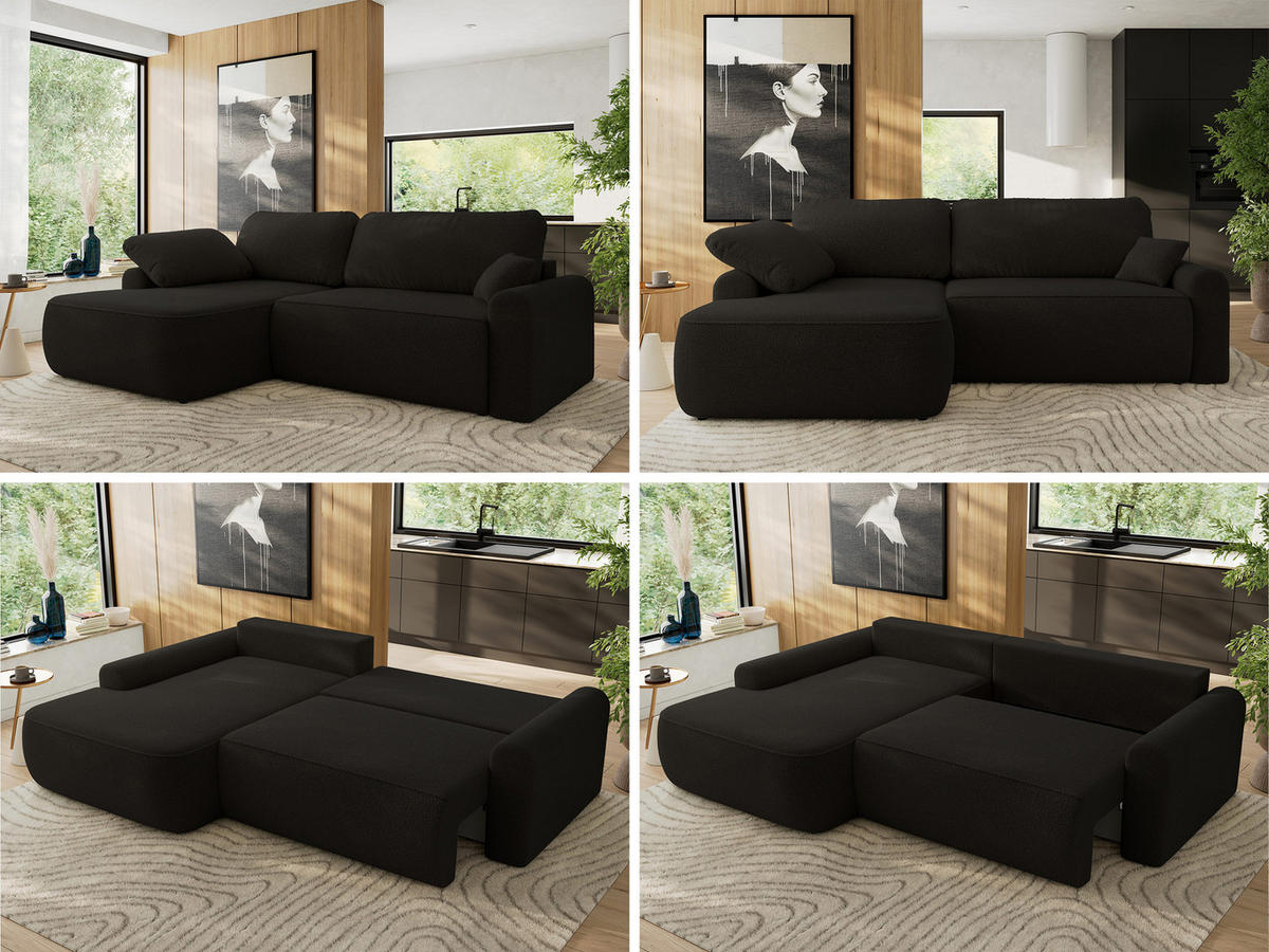 ECKSCHLAFSOFA CUBO L Schwarz Boucle - links - Schwarz, Kunststoff/Textil (273/187cm) - MKS