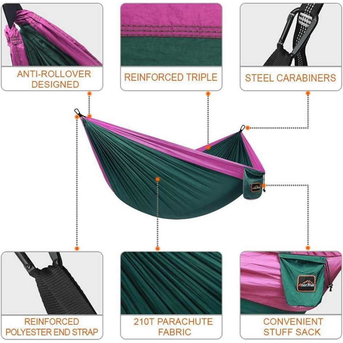 HÄNGEMATTE Dunkelgrün & Fuchsia 280 x 140 cm - Multicolor, Textil (140/2.5/280cm)