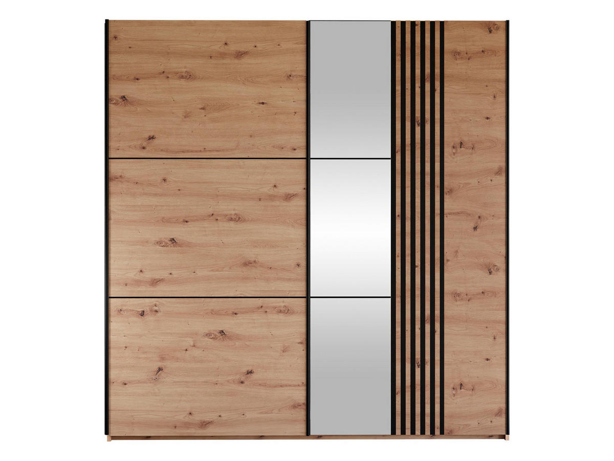 SCHIEBETÜRENSCHRANK Sinatra 203 - Schwarz/Eiche Artisan, Holzwerkstoff/Metall (203/215/65cm) - MIRJAN24