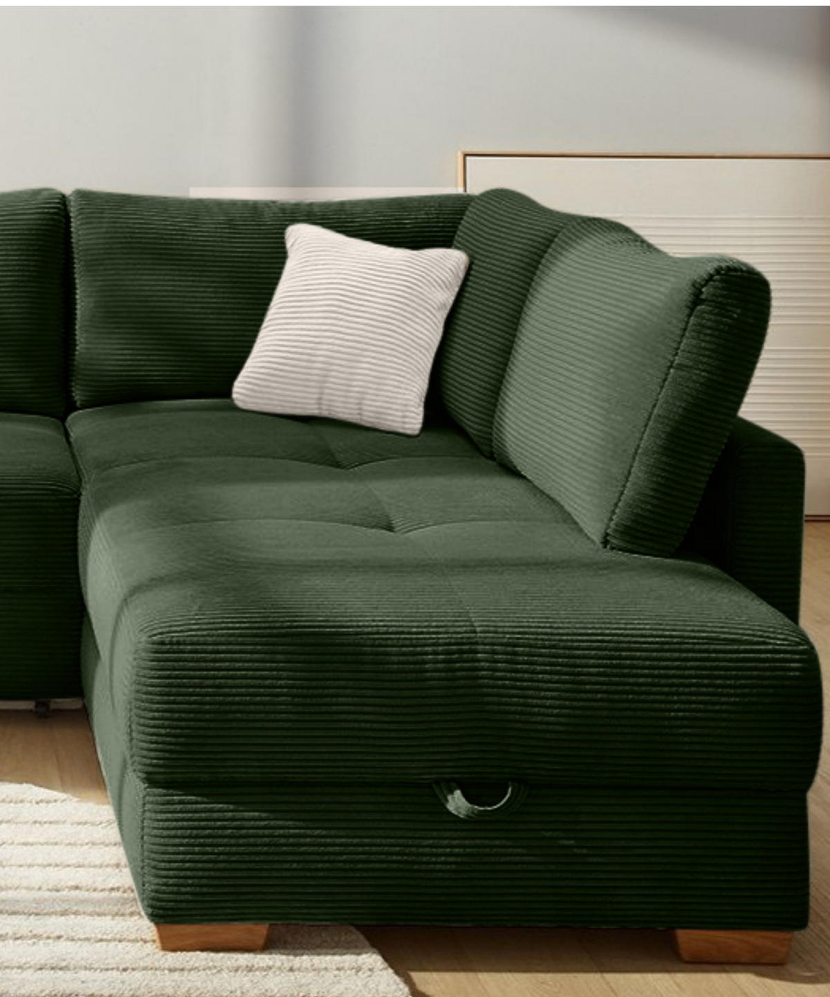 ECKSOFA-DAUERSCHLÄFER Boxspring Federkern Topper Bettkasten, seitenverkehrt montierbar B257/T206/H85 cm, Cord Grün / 15213 - Eichefarben/Grün, Holz/Textil (257/206cm) - luma-home