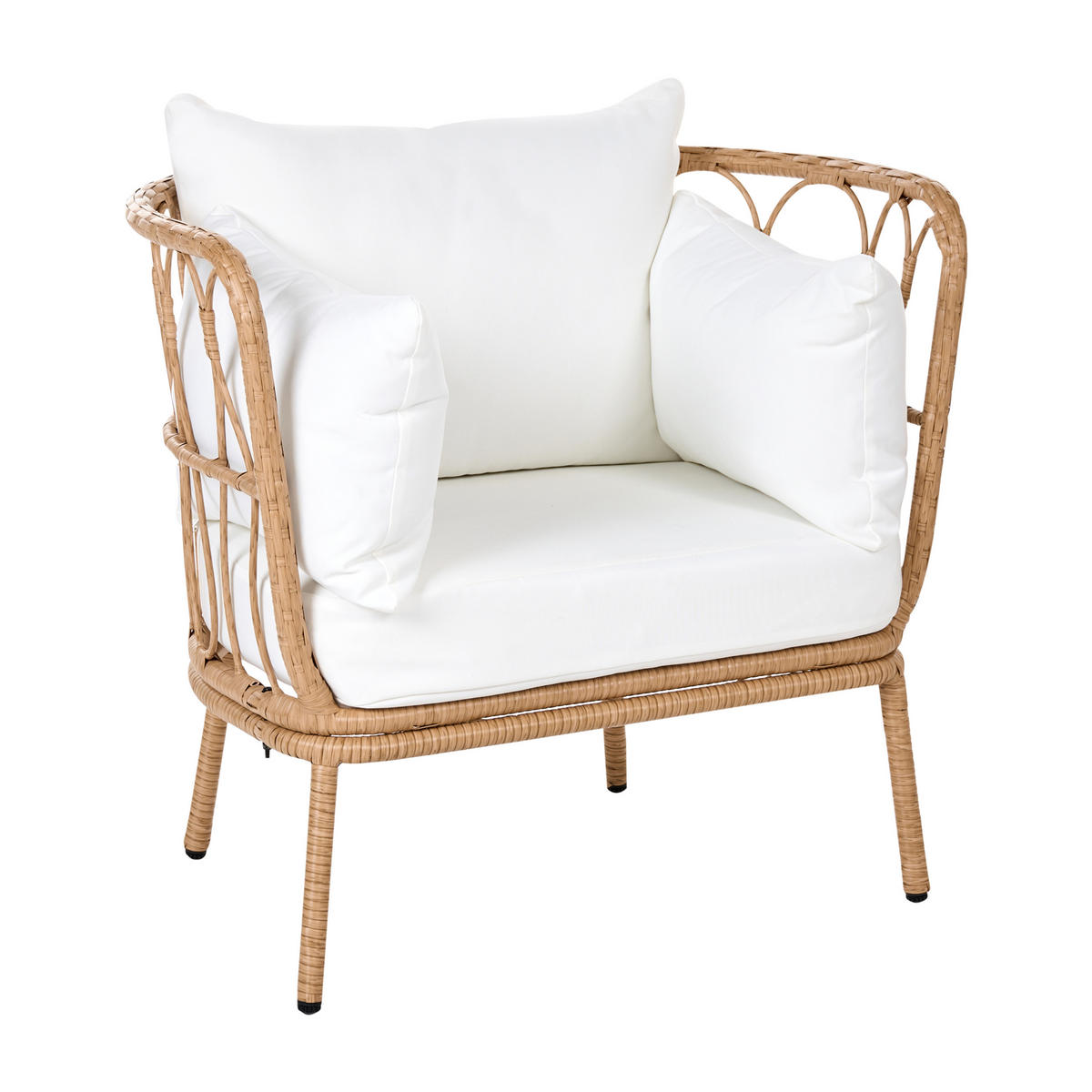 GARTENSESSEL mit Fußstütze Polyrattan Hellbraun Fonni - Hellbraun, Kunststoff (75/85/55cm) - Beliani