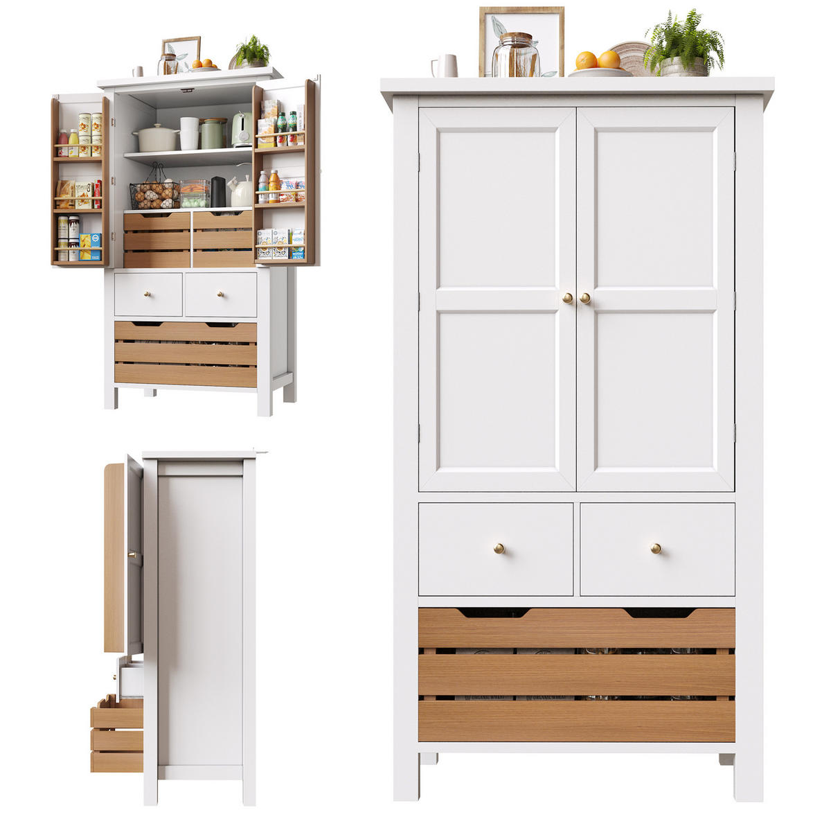 DONJI kuhinjski element, 80/40/140 cm, MDF bijeli, s 2 vrata i 5 ladica - bijela, drvni materijal (80/140/40cm) - BEAOK
