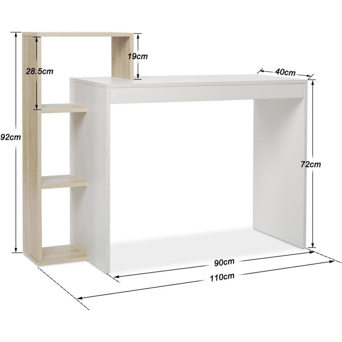 SCHREIBTISCH mit Regal Weiß und Eichefarben 110 x 40 x 92 cm - Multicolor, Holzwerkstoff (40/110/92cm)