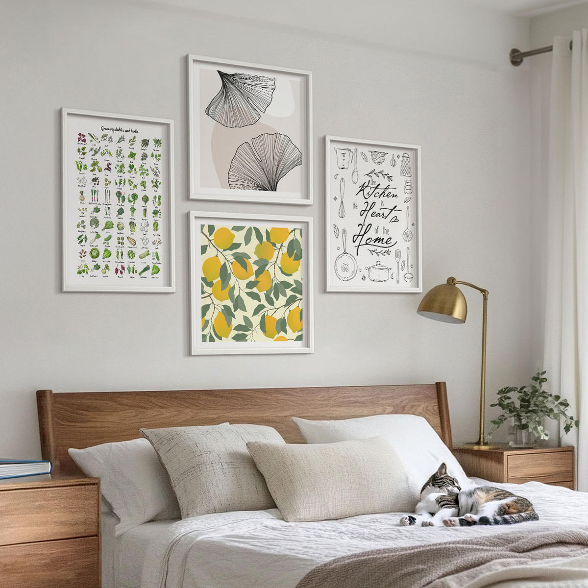 BILDER SET 4er Set - 50x50 cm & 40x60 cm Weißer Rahmen - Küchenkräuter-Zitronen-Malerei - Weiß, Kunststoff (50/50cm) - TULUP